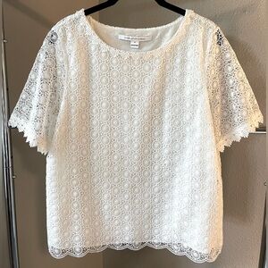 Diane Von Furstenberg Brylee white lace short sleeve top women's size M